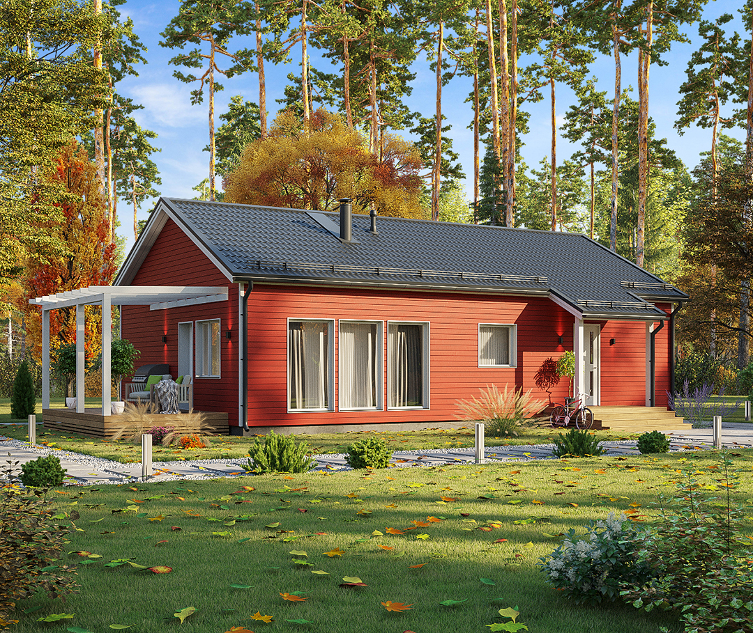 Villa Nordica 87/103. Каркасный дом префаб, заводское изготовление